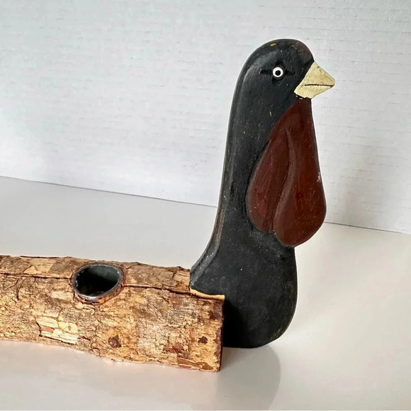Turkey Tapered Candle Holder Centerpiece Carved Wood Branch Log Thanksgiving - Picture 5 of 16